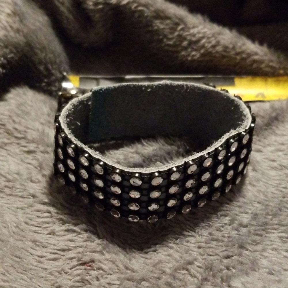 Leather and faux diamond bracelet